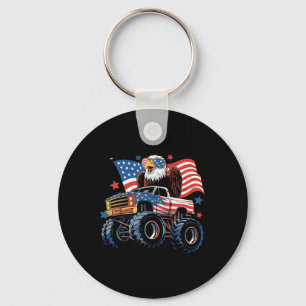 4th Of July Monster Truck Bald Eagle American Flag Keychain