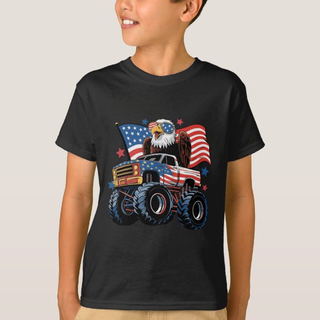 4th Of July Monster Truck Bald Eagle American Flag T-Shirt (Front)