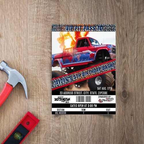 4th of July Monster Truck Birthday Party  Invitation