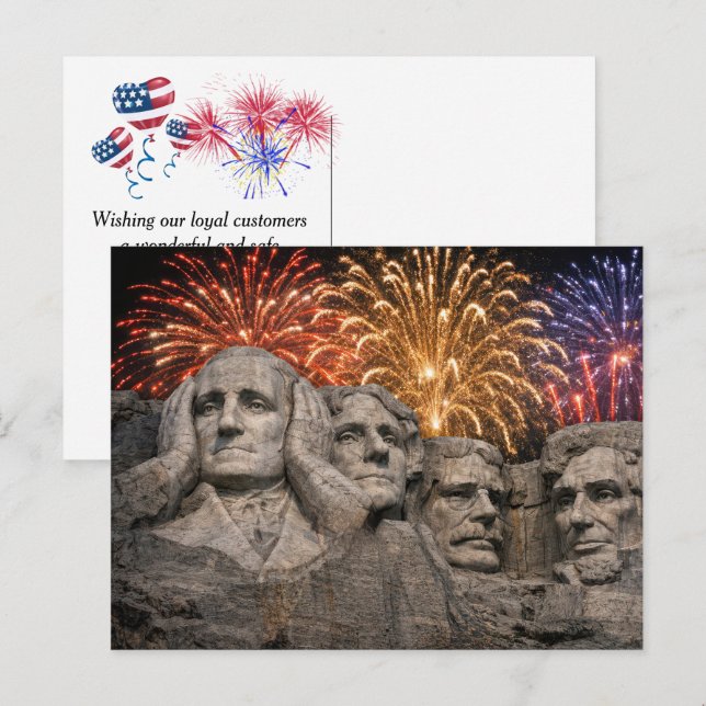 4th of July Mount Rushmore Humor with Fireworks Postcard (Front/Back)