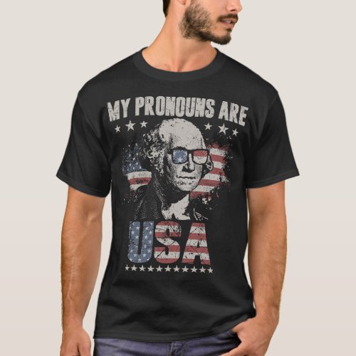 4th of July My Pronouns Are USA Flag for Men Wome T_Shirt