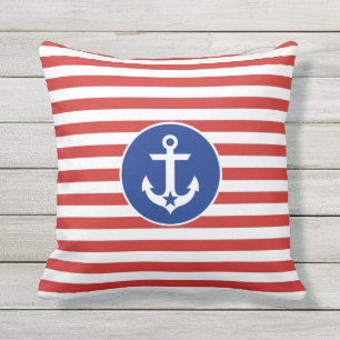 4th of July Nautical Anchor Striped Throw Pillow
