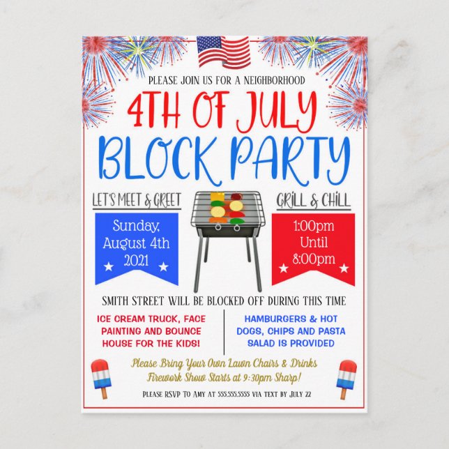 4th of July Neighborhood Block Party Invite (Front)