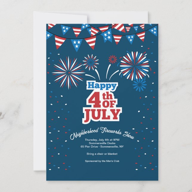 4th of July Neighborhood Fireworks Invitation (Front)