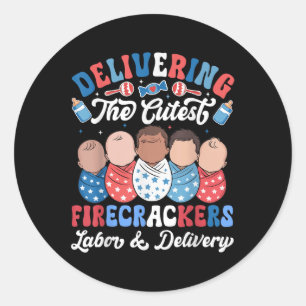 4th Of July Nurse Labor &amp; Delivery Patriotic L Classic Round Sticker