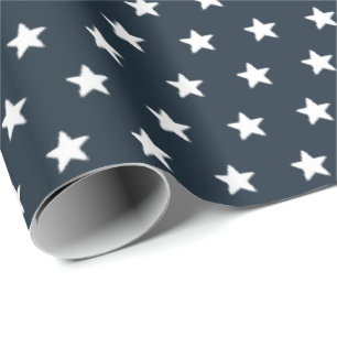 4th of July Old Glory Blue and Rustic White Stars Wrapping Paper