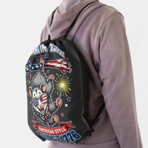 ​4th of July Opossum Hanging Drawstring Bag