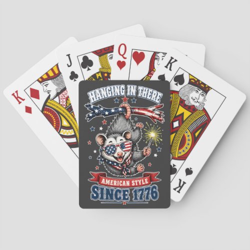 ​4th of July Opossum Hanging In There Playing Card
