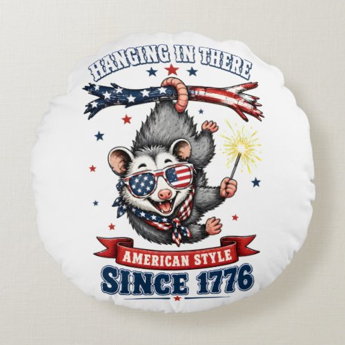 ​4th of July Opossum Hanging Round Pillow