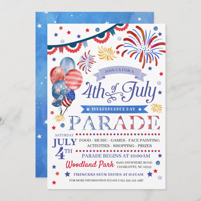 4th of July Parade Flyer Invitation (Front/Back)