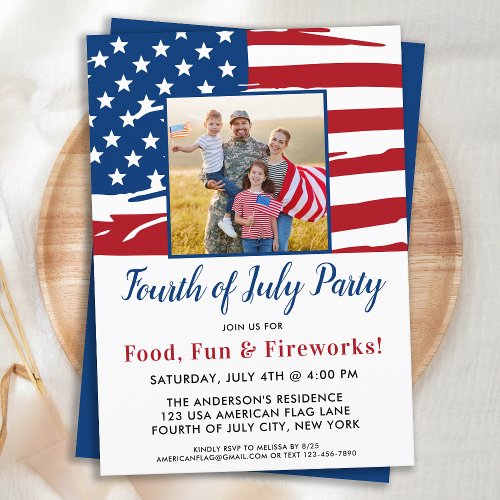 4th Of July Party American Flag Family Photo Invitation