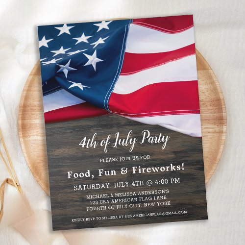 4th Of July Party American Flag Patriotic  Invitation Postcard