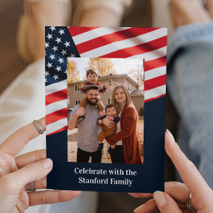 4th of July Party American Flag with Family Photo Invitation
