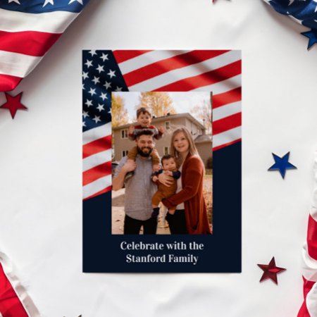 4th Of July Party American Flag With Family Photo Invitation