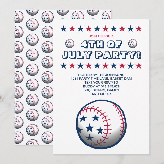 4th of July Party Baseball Invitation (Front/Back)
