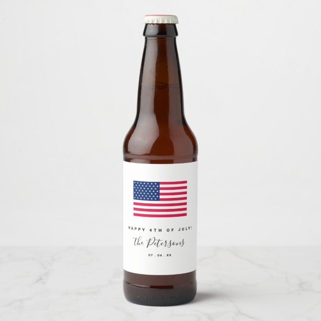 4th Of July Party BBQ Beer Bottle Label (Front)