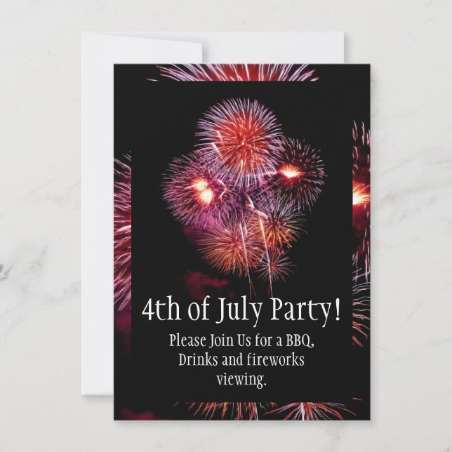 4th of July Party/BBQ Black Bright Fireworks Invitation (Front)