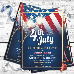4th of July Party Birthday Party Invitations
