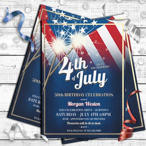 4th of July Party Birthday Party Invitations