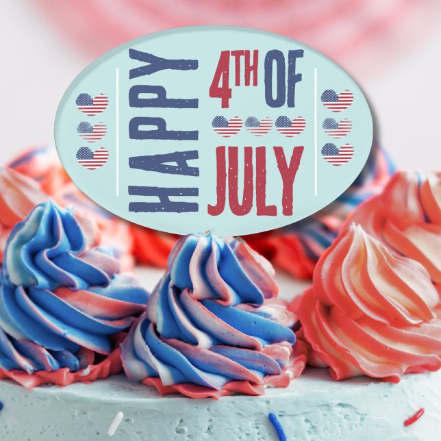 4th Of July Party Cake Topper (Cute Patriotic USA American Flag Heart 4th Of July Cake Topper)