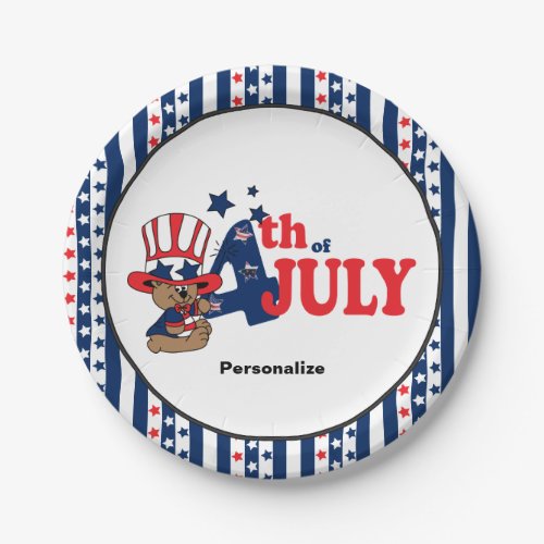 4th of July Party Celebration Bear Paper Plates