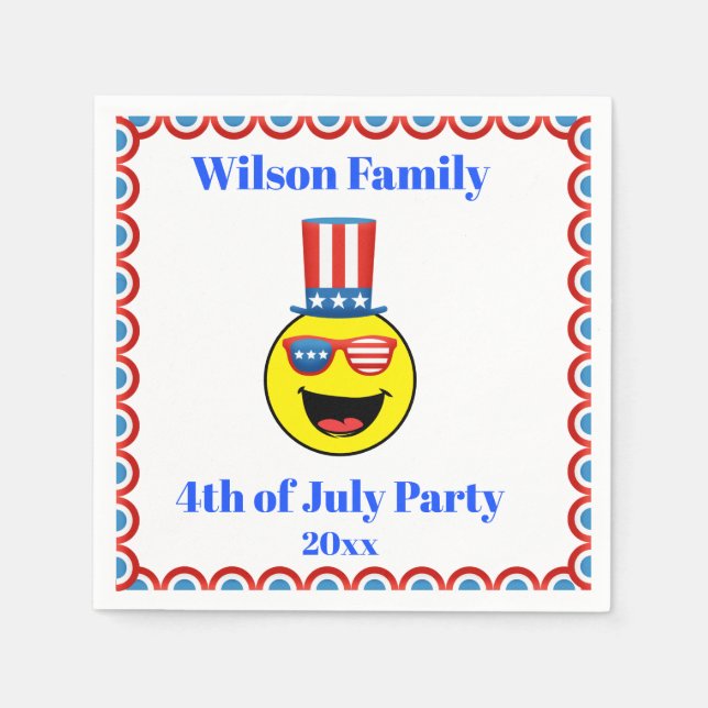4th of July Party Cool Patriotic Emoji Napkins (Front)