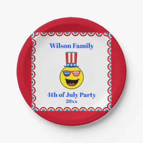 4th of July Party Cool Patriotic Emoji Paper Plates