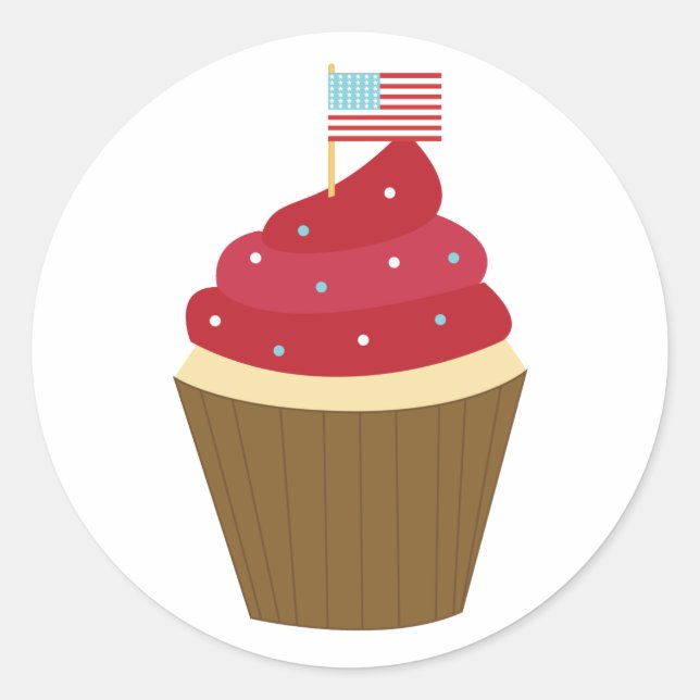 4th of July Party Cupcake Classic Round Sticker (Front)