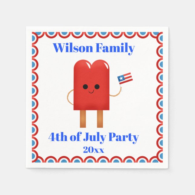 4th of July Party Cute Patriotic Popsicle Napkins (Front)