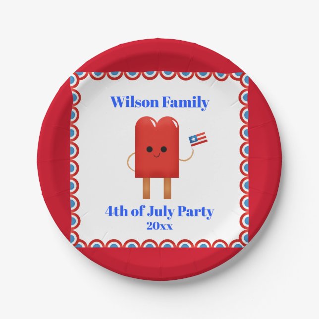 4th of July Party Cute Patriotic Popsicle Paper Plates (Front)