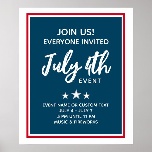 4th Of July Party Event Red White Blue Custom Poster