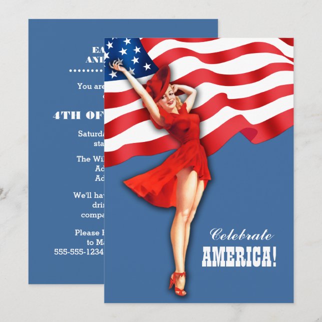4th of July Party | Event Retro Pin-Up  Invitation (Front/Back)