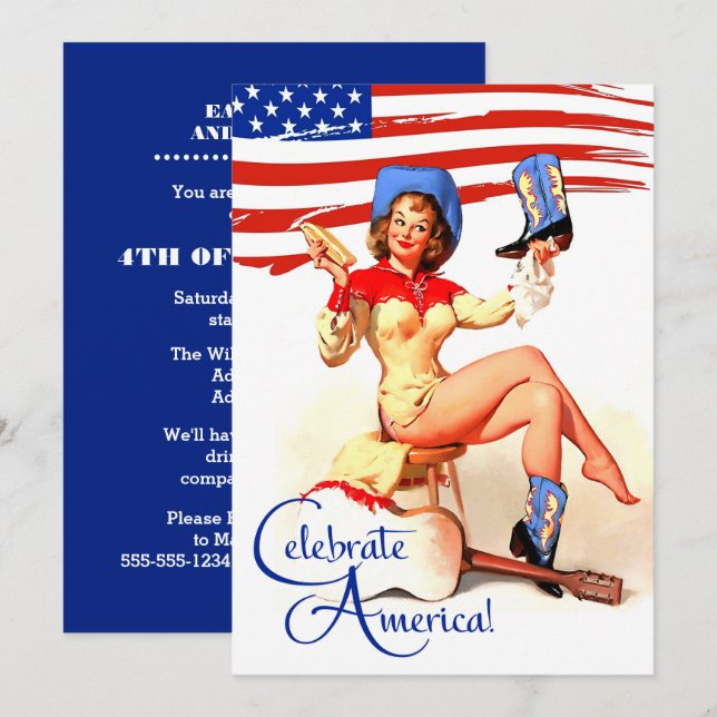 4th of July Party | Event Retro Pin-Up  Invitation (Front/Back)