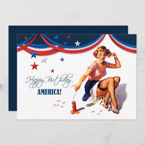 4th of July Party  Event Retro Pin_Up  Invitation