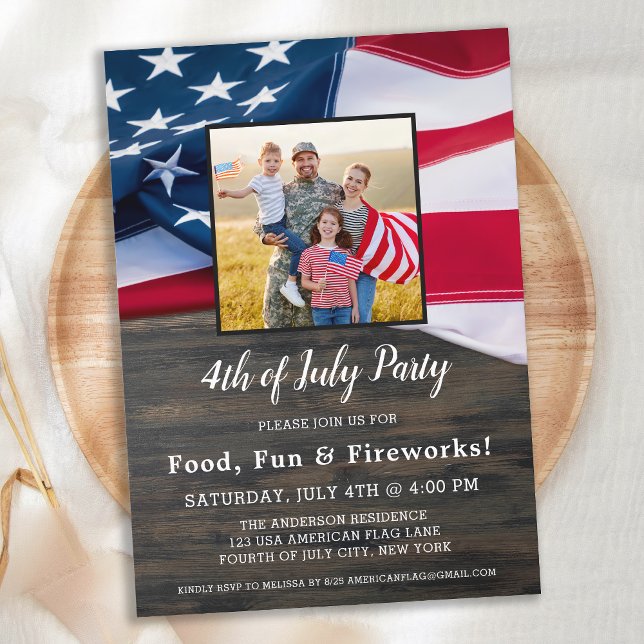 4th Of July Party Family Photo American Flag Invitation (Creator Uploaded)