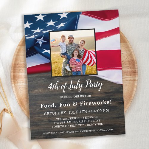 4th Of July Party Family Photo American Flag Invitation Postcard