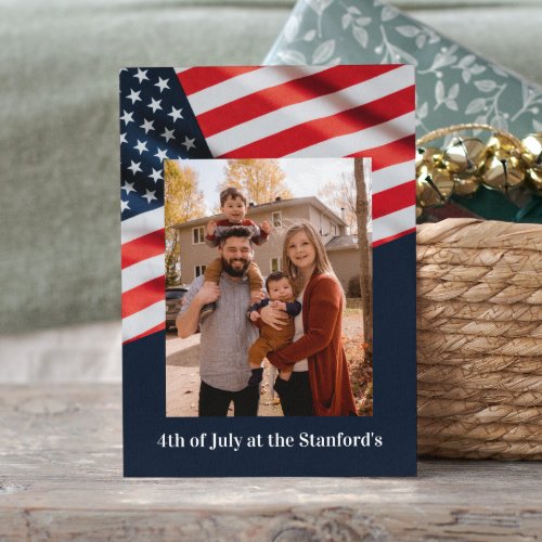 4th of July Party Family Photo on American Flag Postcard
