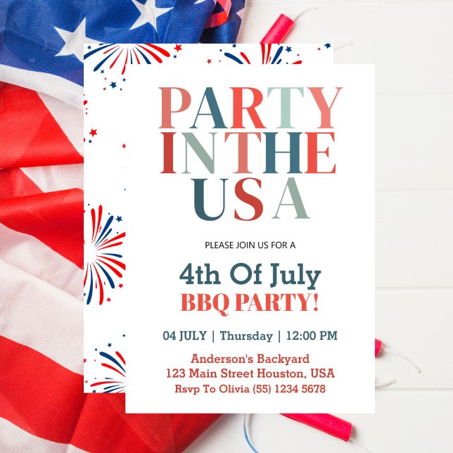 4th of July Party In The USA BBQ Party Invitation (Creator Uploaded)