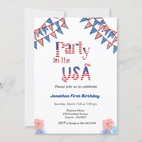 4th of july party in the USA red white   blue  Invitation