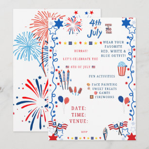 4th of July Party Invitation – Patriotic Red, Whit