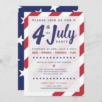 4th Of July Party Invitation - Patriotic Us Flag by FranklinPrintCo at Zazzle