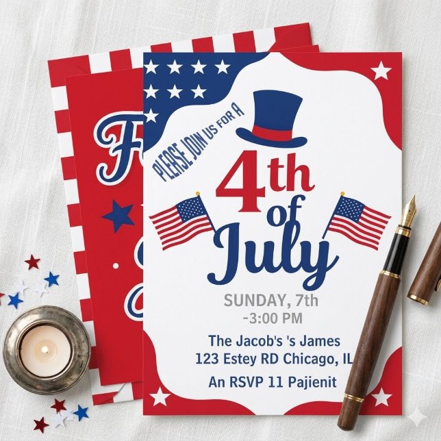 4th of July Party Invitation Patriotic US Flag  (Creator Uploaded)