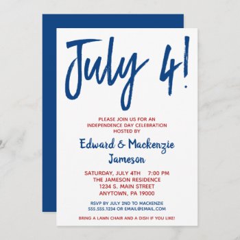 4th Of July Party Invitation Red White Blue by Flospaperie at Zazzle