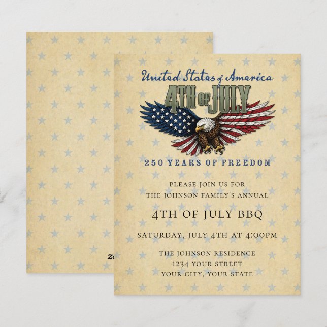 4th of July Party Invitation USA 250 Years (Front/Back)