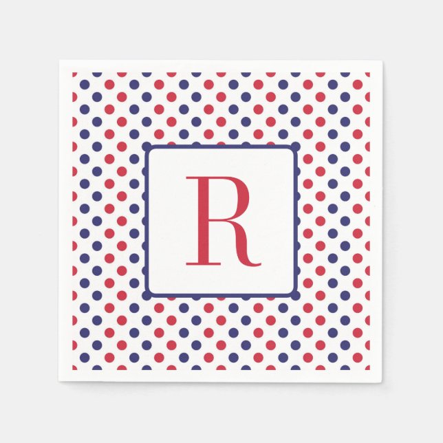 4th of July Party Monogram Red White and Blue Napkins (Front)