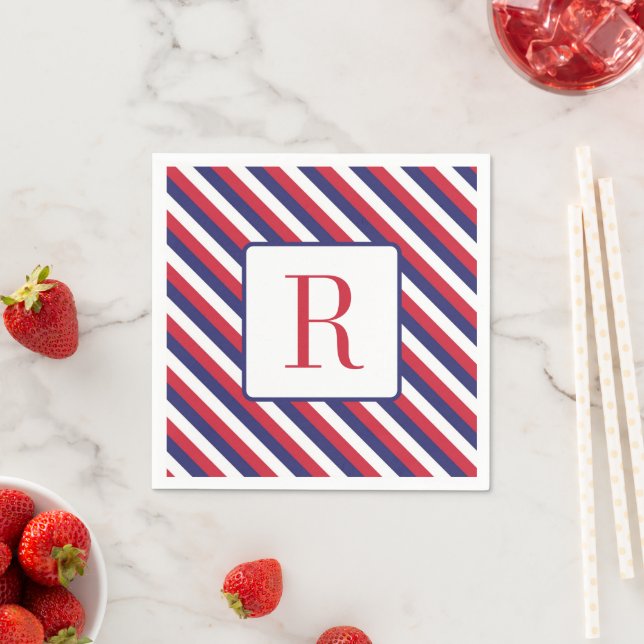4th of July Party Monogram Red White and Blue Napkins (Insitu)