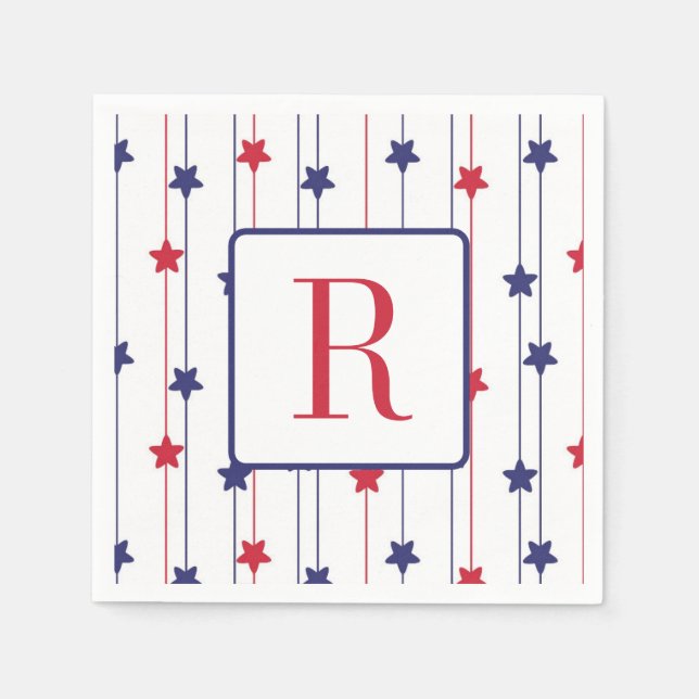 4th of July Party Monogram Red White and Blue Napkins (Front)