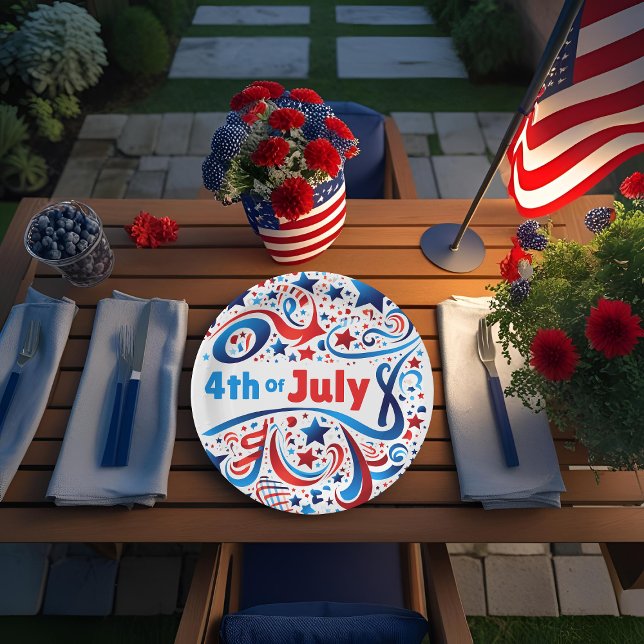 4th of July Party Paper Plate with Stars & Swirls  (Creator Uploaded)