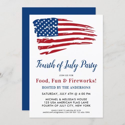 4th Of July Party Patriotic American Flag    Invitation - USA American Flag 4th of July Party Invitations. Invite friends and family to your patriotic fourth of July celebration with these modern American Flag invitations. Personalize this american flag invitation with your event, name, and party details.
See our collection for matching patriotic 4th of July gifts ,party favors, and supplies. COPYRIGHT © 2021 Judy Burrows, Black Dog Art - All Rights Reserved. 4th Of July Party Patriotic American Flag Invitation