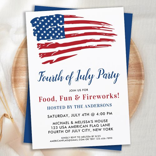 4th Of July Party Patriotic American Flag    Invitation